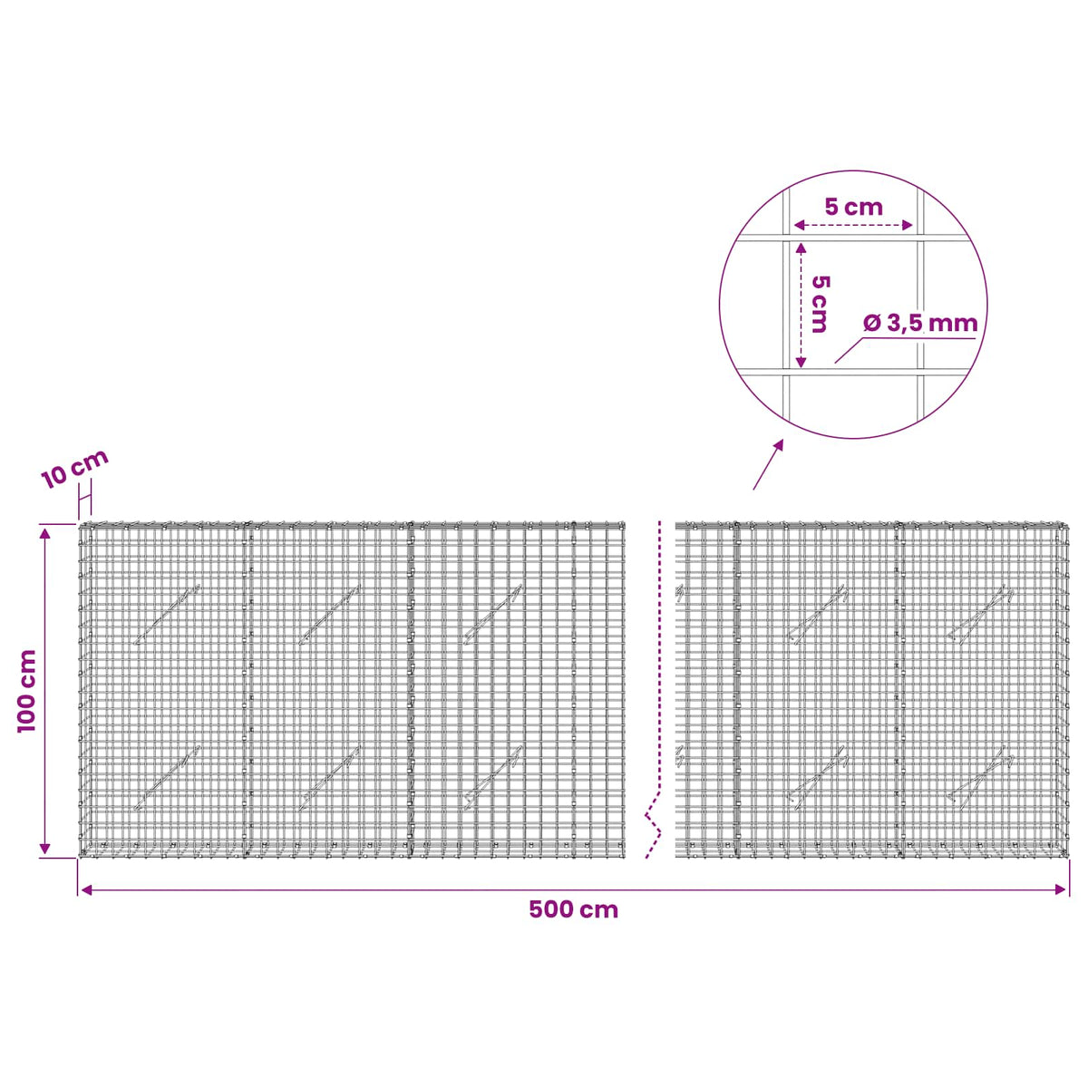 Γκαμπιόν με Σύρμα 3,5 mm και Πλέγμα 5x5 cm 500x10x100 εκ