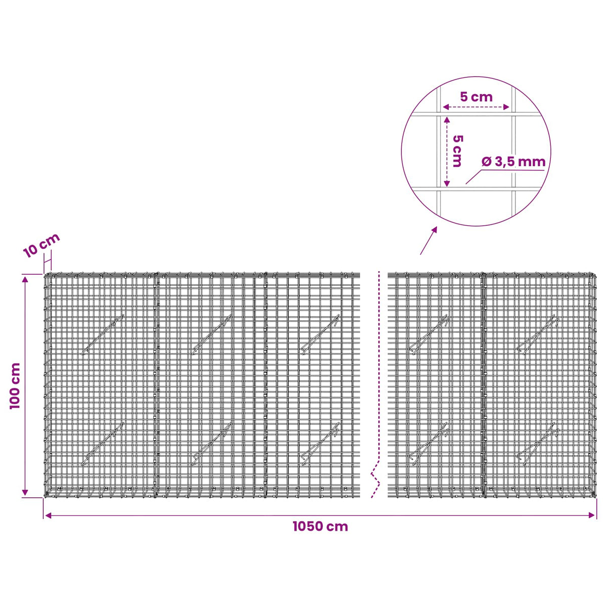 Γκαμπιόν με Σύρμα 3,5 mm και Πλέγμα 5x5 cm 1050x10x100 εκ. - Pakobazaar