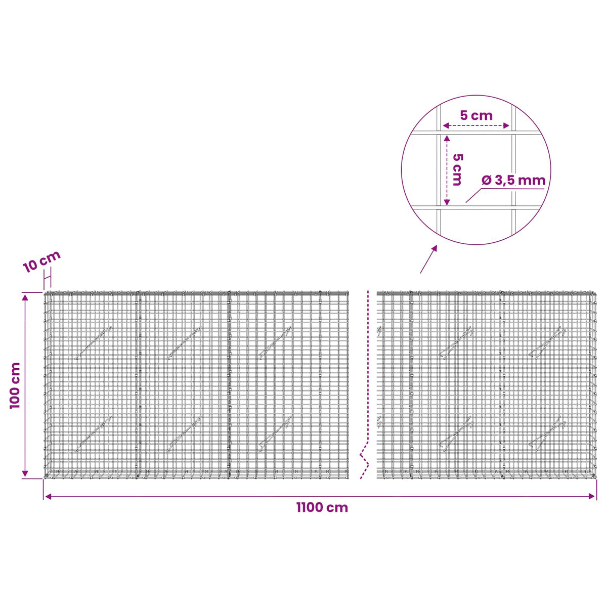 Γκαμπιόν με Σύρμα 3,5 mm και Πλέγμα 5x5 cm 1100x10x100 εκ - Pakobazaar