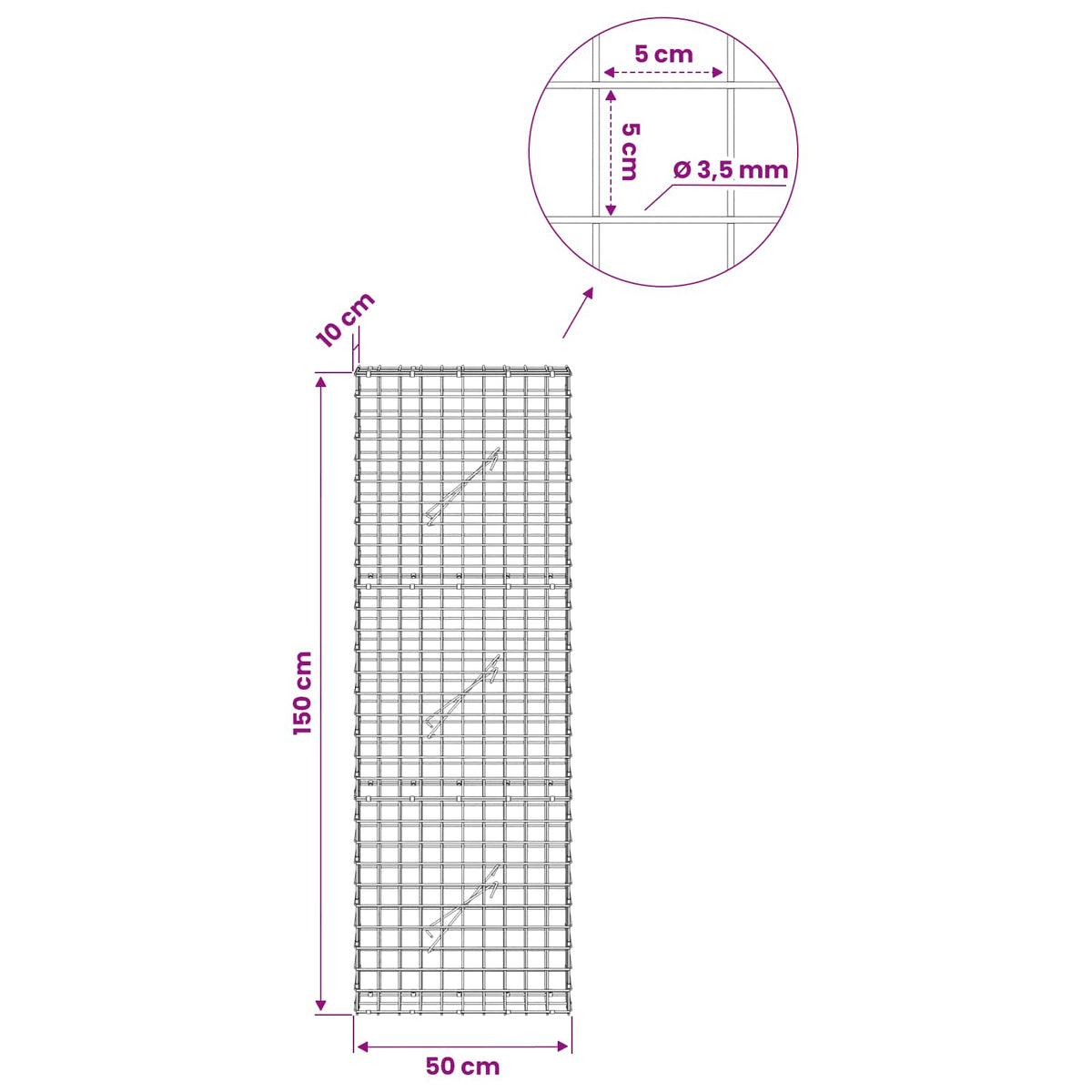 Γκαμπιόν με Σύρμα 3,5 mm και Πλέγμα 5x5 cm 50x10x150 εκ.