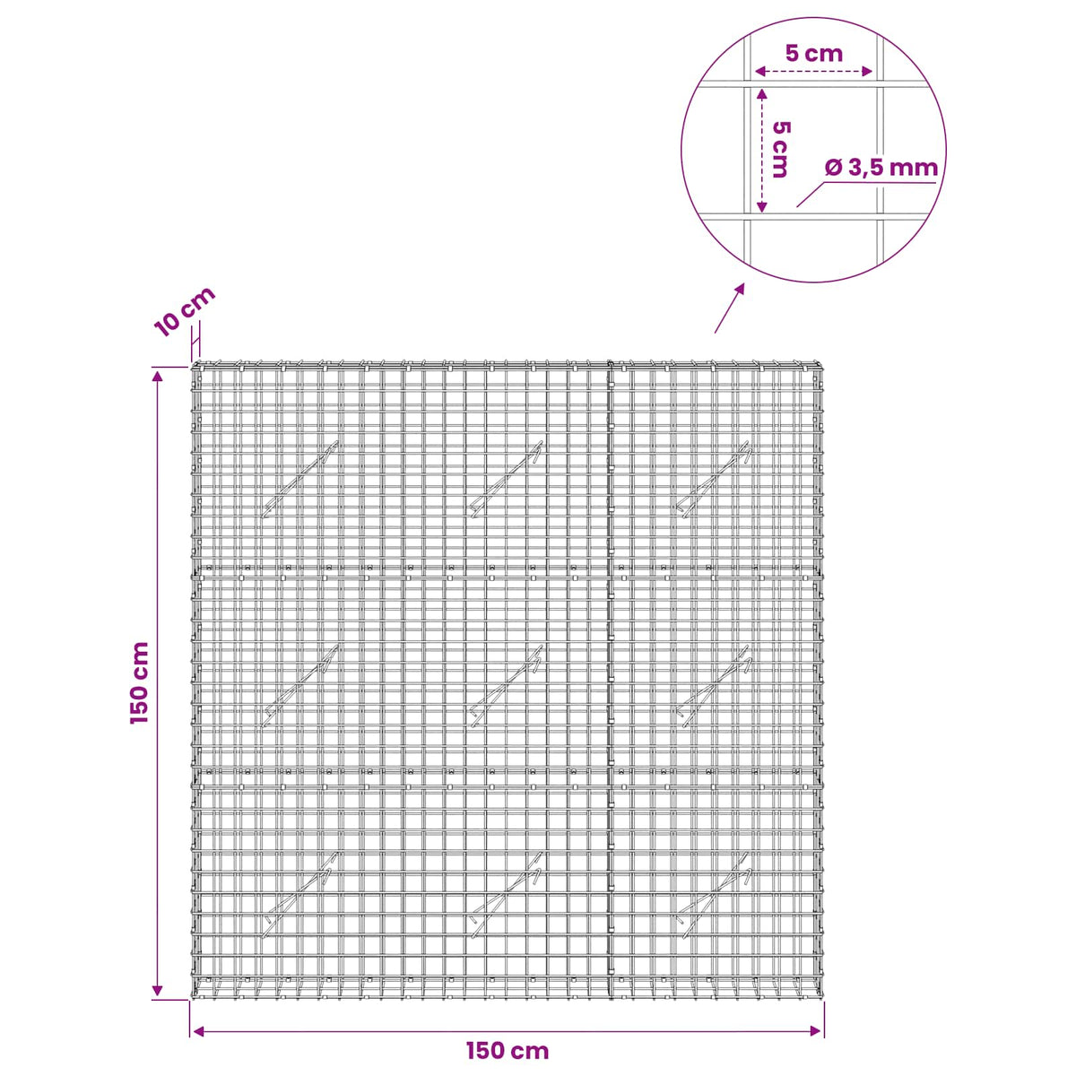 Γκαμπιόν με Σύρμα 3,5 mm και Πλέγμα 5x5 cm 150x10x150 εκ - Pakobazaar