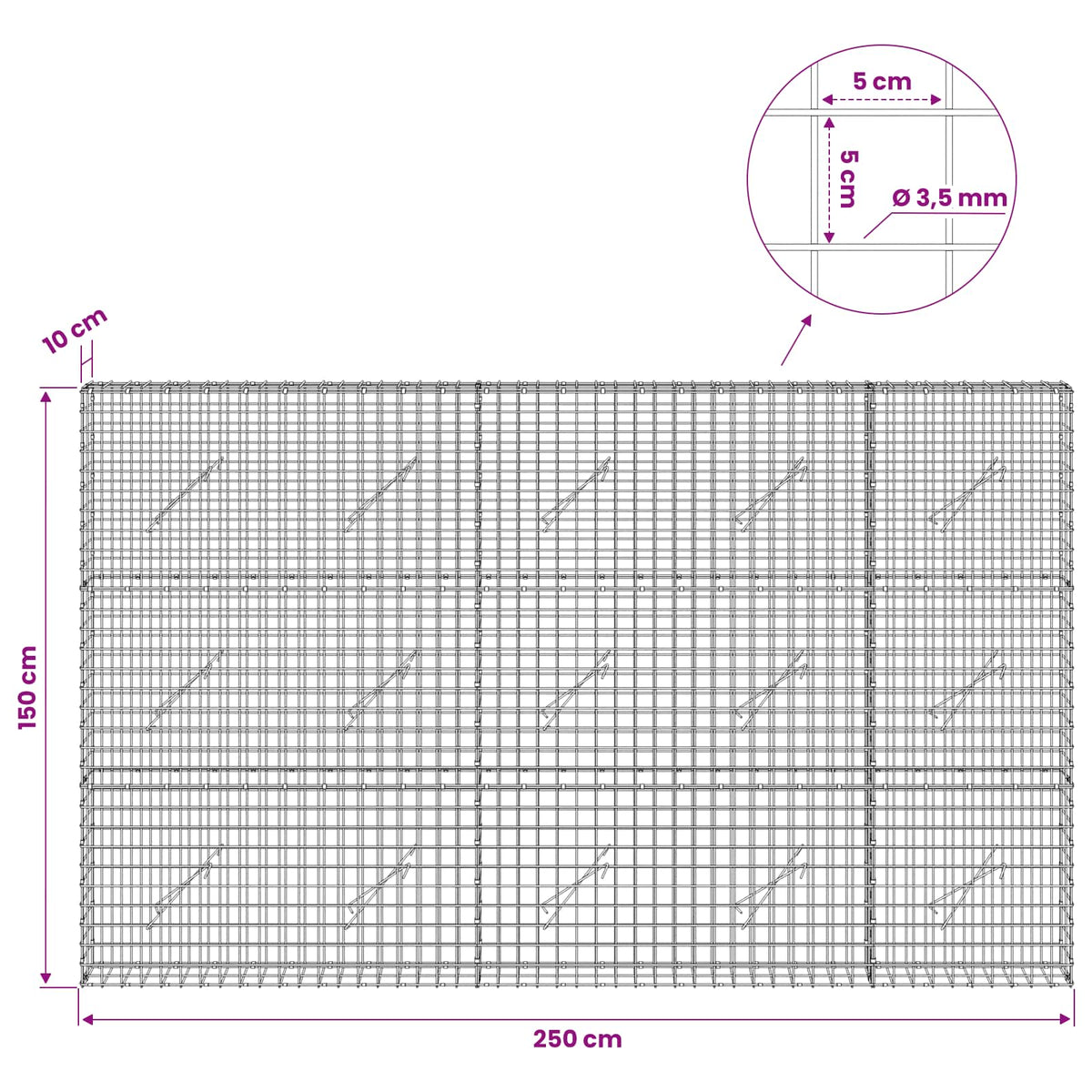 Γκαμπιόν με Σύρμα 3,5 mm και Πλέγμα 5x5 cm 250x10x150 εκ