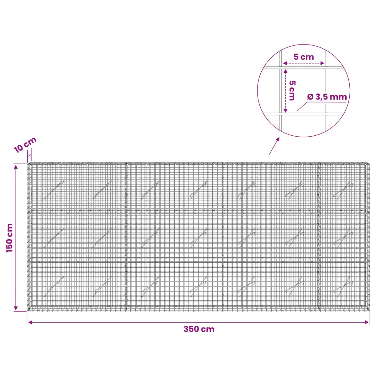 Γκαμπιόν με Σύρμα 3,5 mm και Πλέγμα 5x5 cm 350x10x150 εκ - Pakobazaar