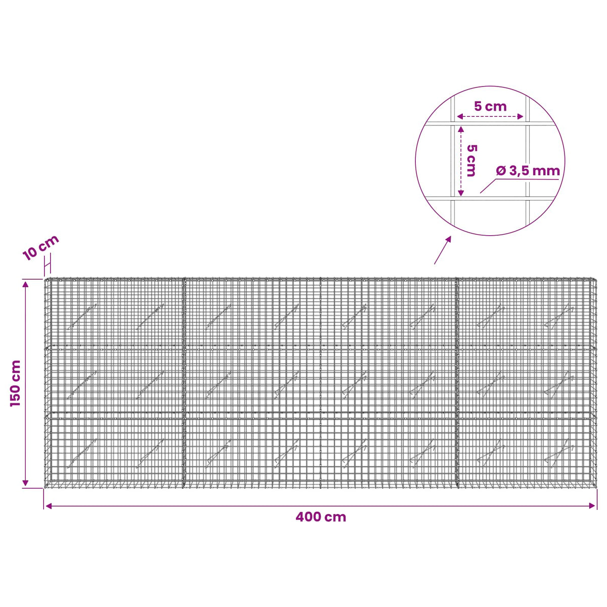 Γκαμπιόν με Σύρμα 3,5 mm και Πλέγμα 5x5 cm 400x10x150 εκ