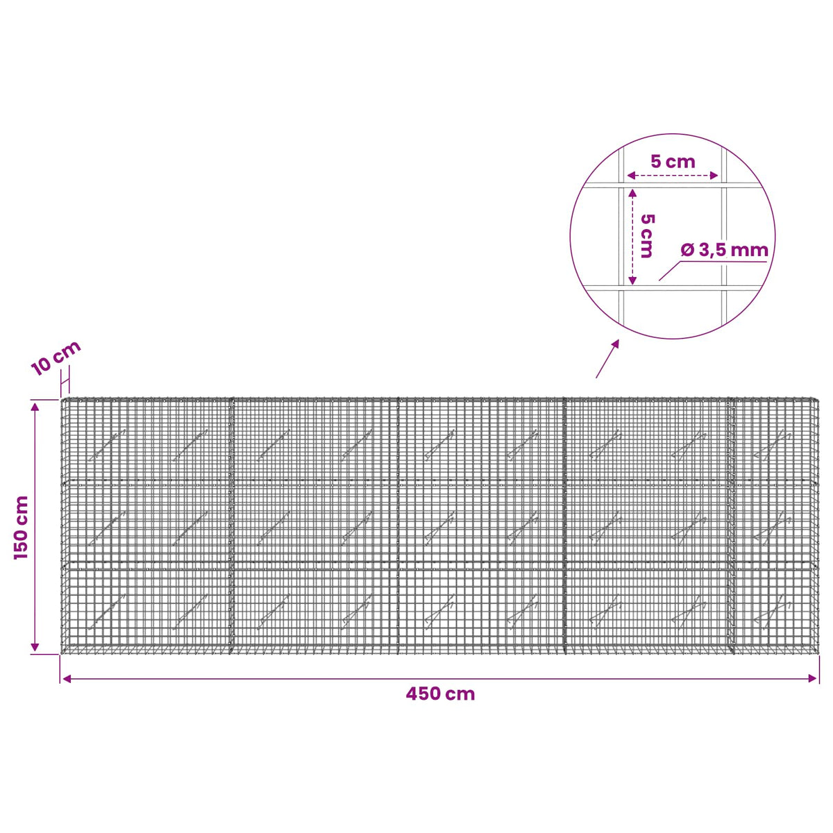 Γκαμπιόν με Σύρμα 3,5 mm και Πλέγμα 5x5 cm 450x10x150 εκ - Pakobazaar