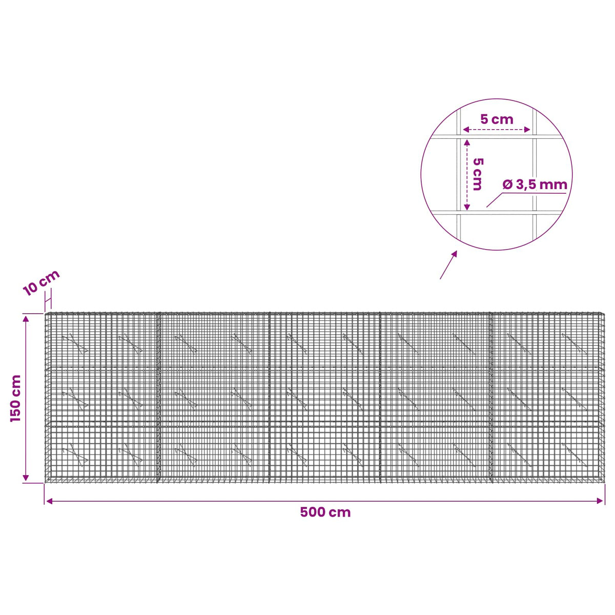 Γκαμπιόν με Σύρμα 3,5 mm και Πλέγμα 5x5 cm 500x10x150 εκ - Pakobazaar