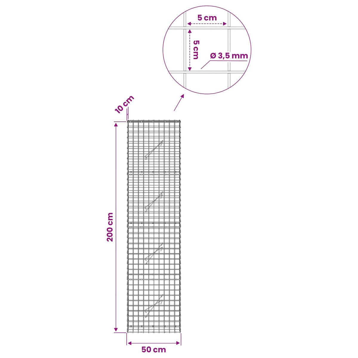Γκαμπιόν με Σύρμα 3,5 mm και Πλέγμα 5x5 cm 50x10x200 εκ