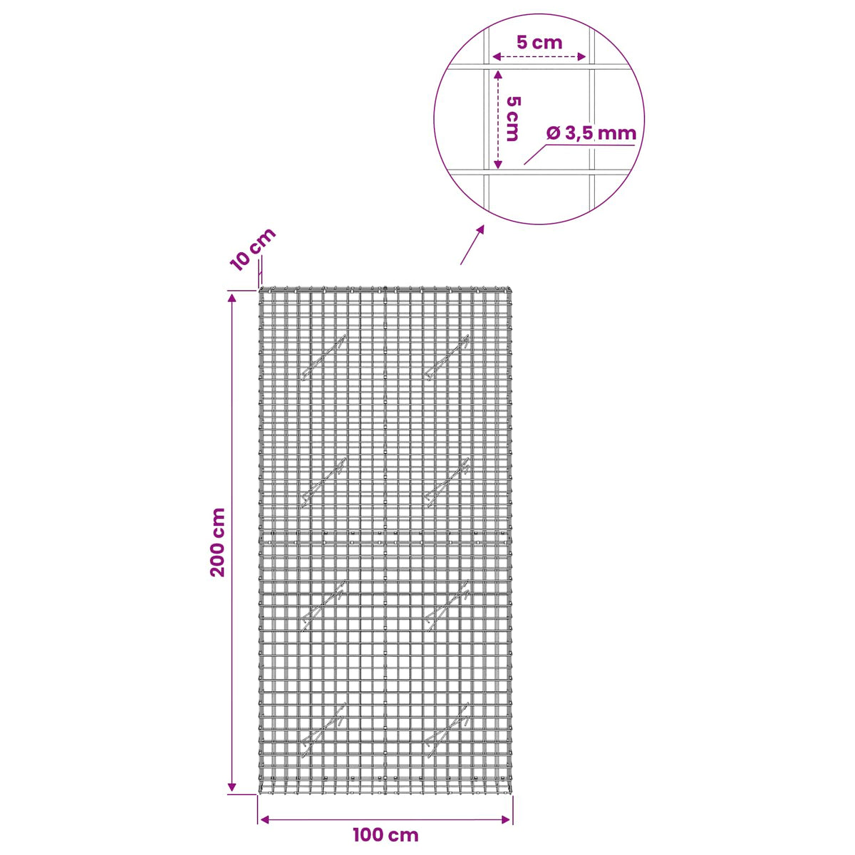 Γκαμπιόν με Σύρμα 3,5 mm και Πλέγμα 5x5 cm 100x10x200 εκ