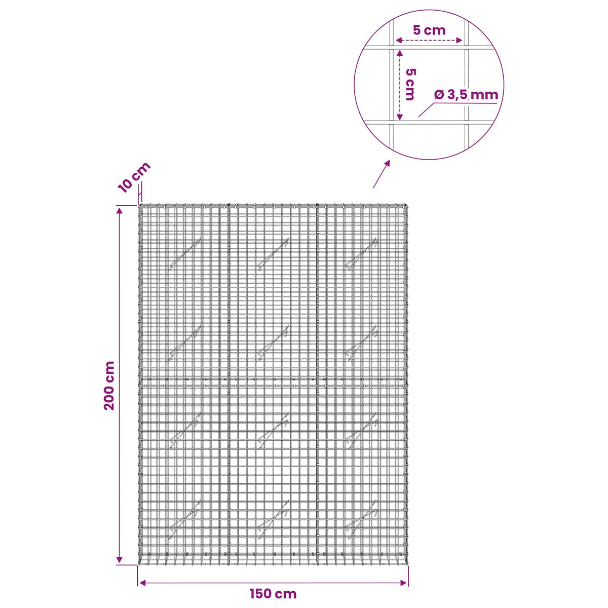 Γκαμπιόν με Σύρμα 3,5 mm και Πλέγμα 5x5 cm 150x10x200 εκ - Pakobazaar