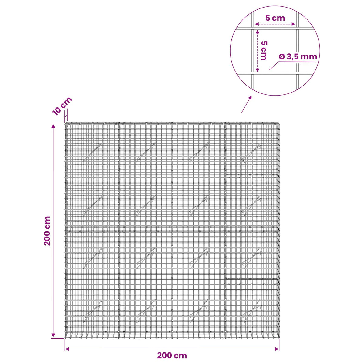 Γκαμπιόν με Σύρμα 3,5 mm και Πλέγμα 5x5 cm 200x10x200 εκ - Pakobazaar