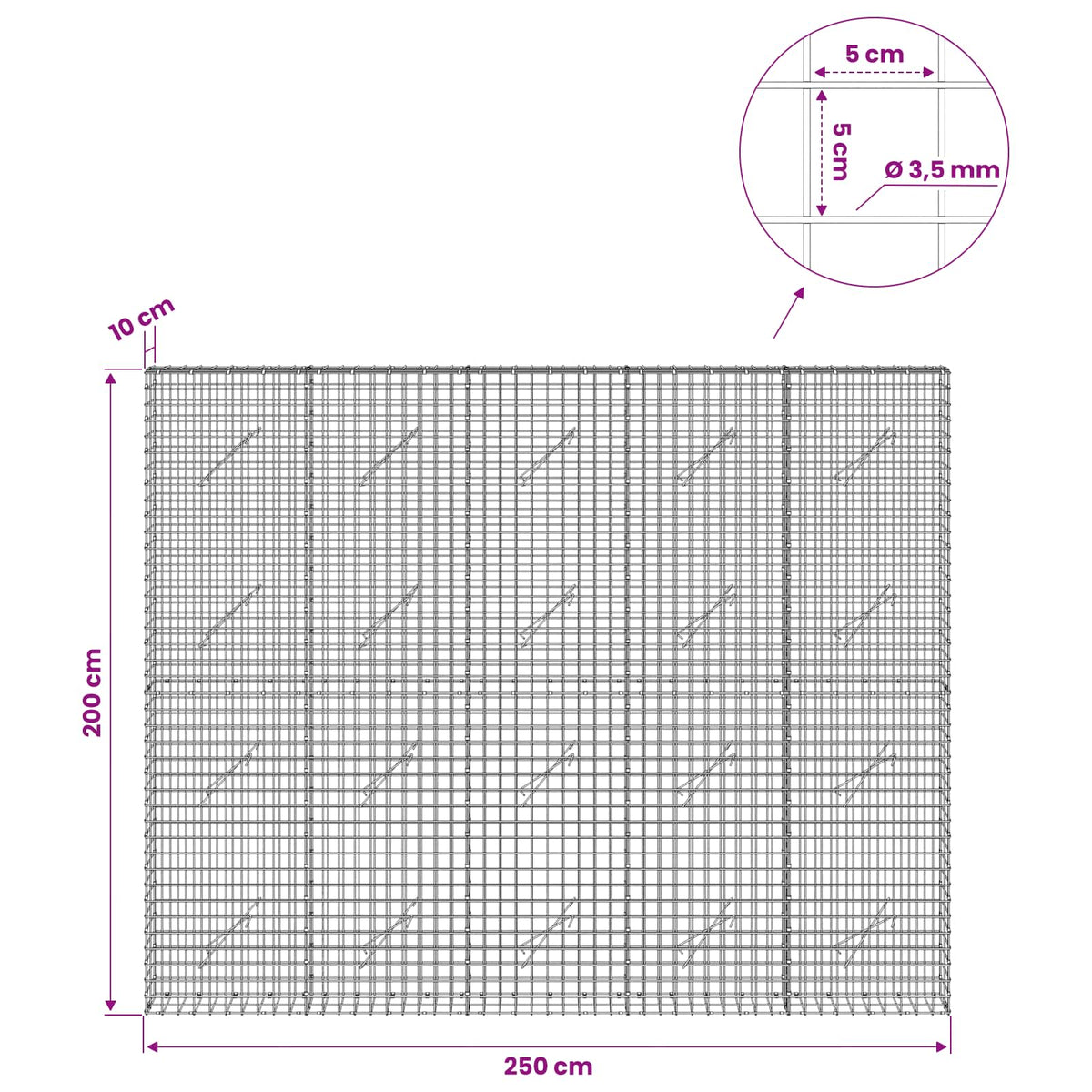 Γκαμπιόν με Σύρμα 3,5 mm και Πλέγμα 5x5 cm 250x10x200 εκ.
