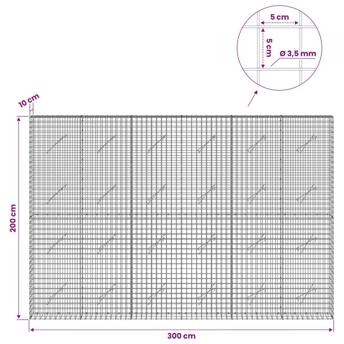 Γκαμπιόν με Σύρμα 3,5 mm και Πλέγμα 5x5 cm 300x10x200 εκ