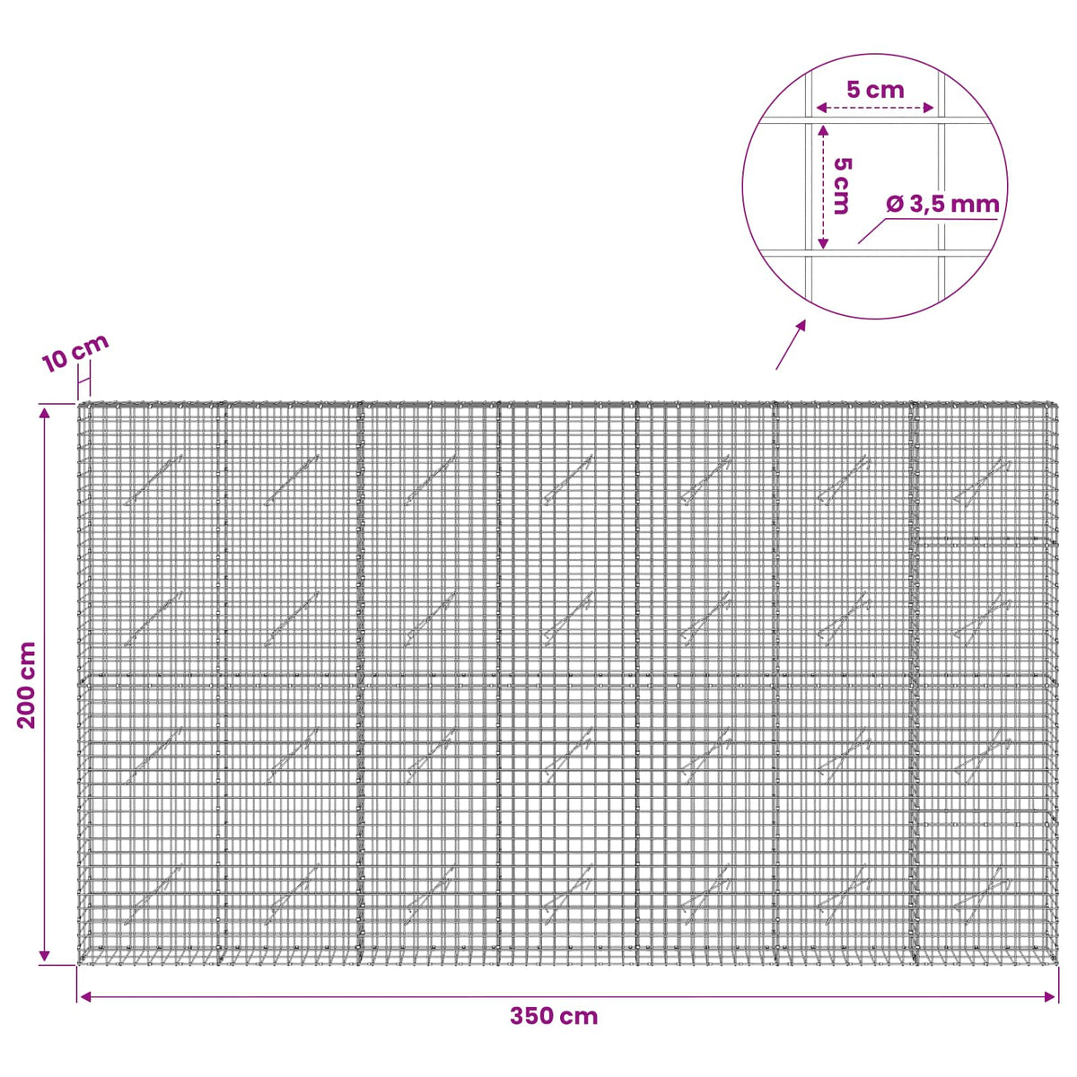 Γκαμπιόν με Σύρμα 3,5 mm και Πλέγμα 5x5 cm 350x10x200 εκ.