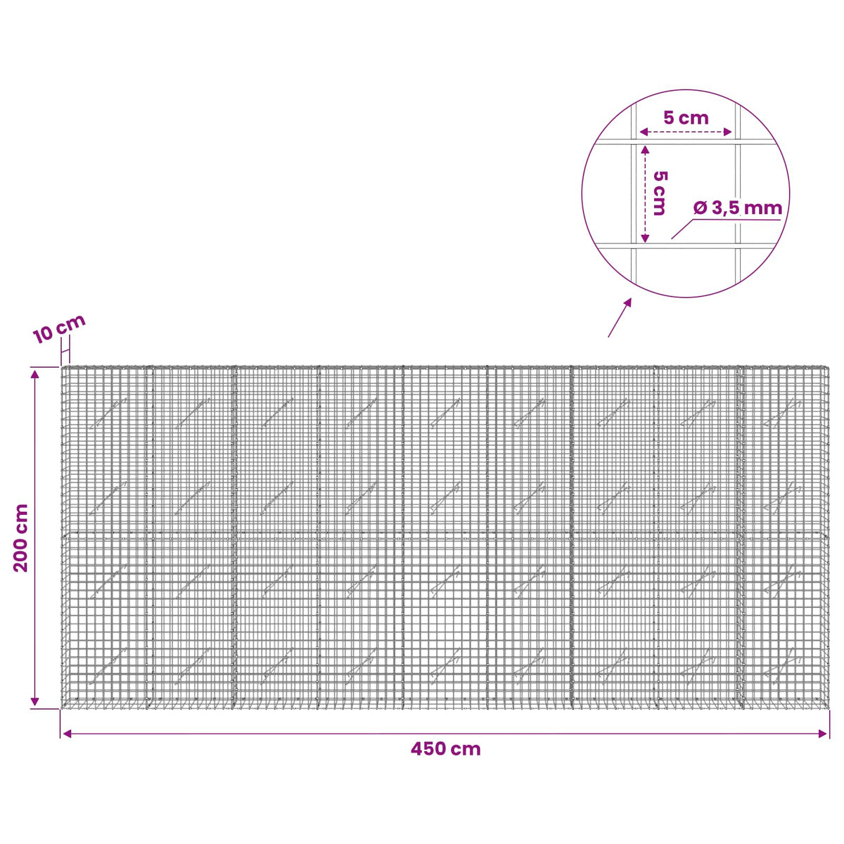 Γκαμπιόν με Σύρμα 3,5 mm και Πλέγμα 5x5 cm 450x10x200 εκ