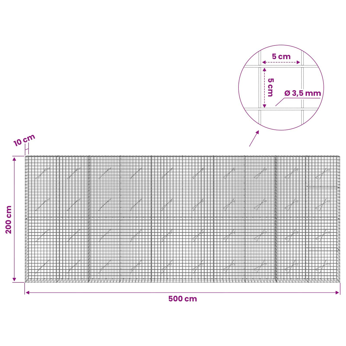 Γκαμπιόν με Σύρμα 3,5 mm και Πλέγμα 5x5 cm 500x10x200 εκ - Pakobazaar