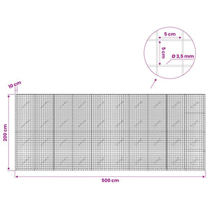 Γκαμπιόν με Σύρμα 3,5 mm και Πλέγμα 5x5 cm 500x10x200 εκ - Pakobazaar