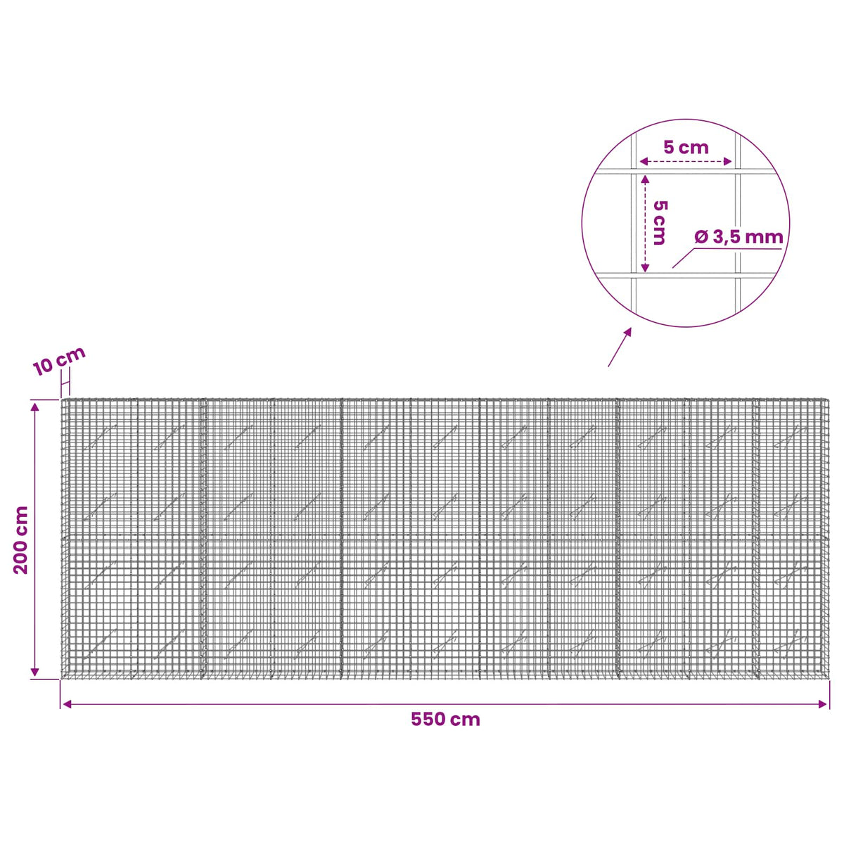 Γκαμπιόν με Σύρμα 3,5 mm και Πλέγμα 5x5 cm 550x10x200 εκ