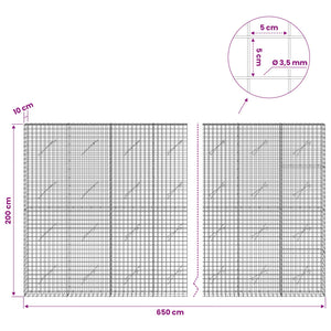 Γκαμπιόν με Σύρμα 3,5 mm και Πλέγμα 5x5 cm 650x10x200 εκ - Pakobazaar