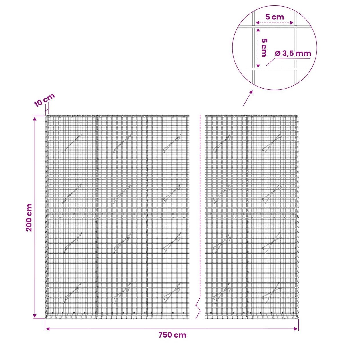 Γκαμπιόν με Σύρμα 3,5 mm και Πλέγμα 5x5 cm 750x10x200 εκ - Pakobazaar