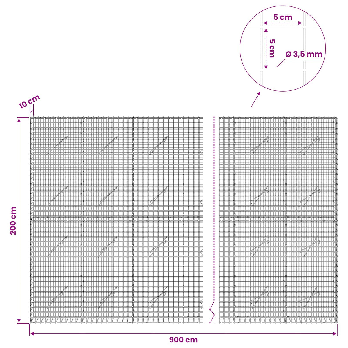 Γκαμπιόν με Σύρμα 3,5 mm και Πλέγμα 5x5 cm 900x10x200 εκ - Pakobazaar