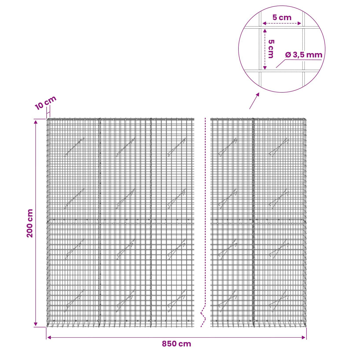 Γκαμπιόν με Σύρμα 3,5 mm και Πλέγμα 5x5 cm 950x10x200 εκ - Pakobazaar