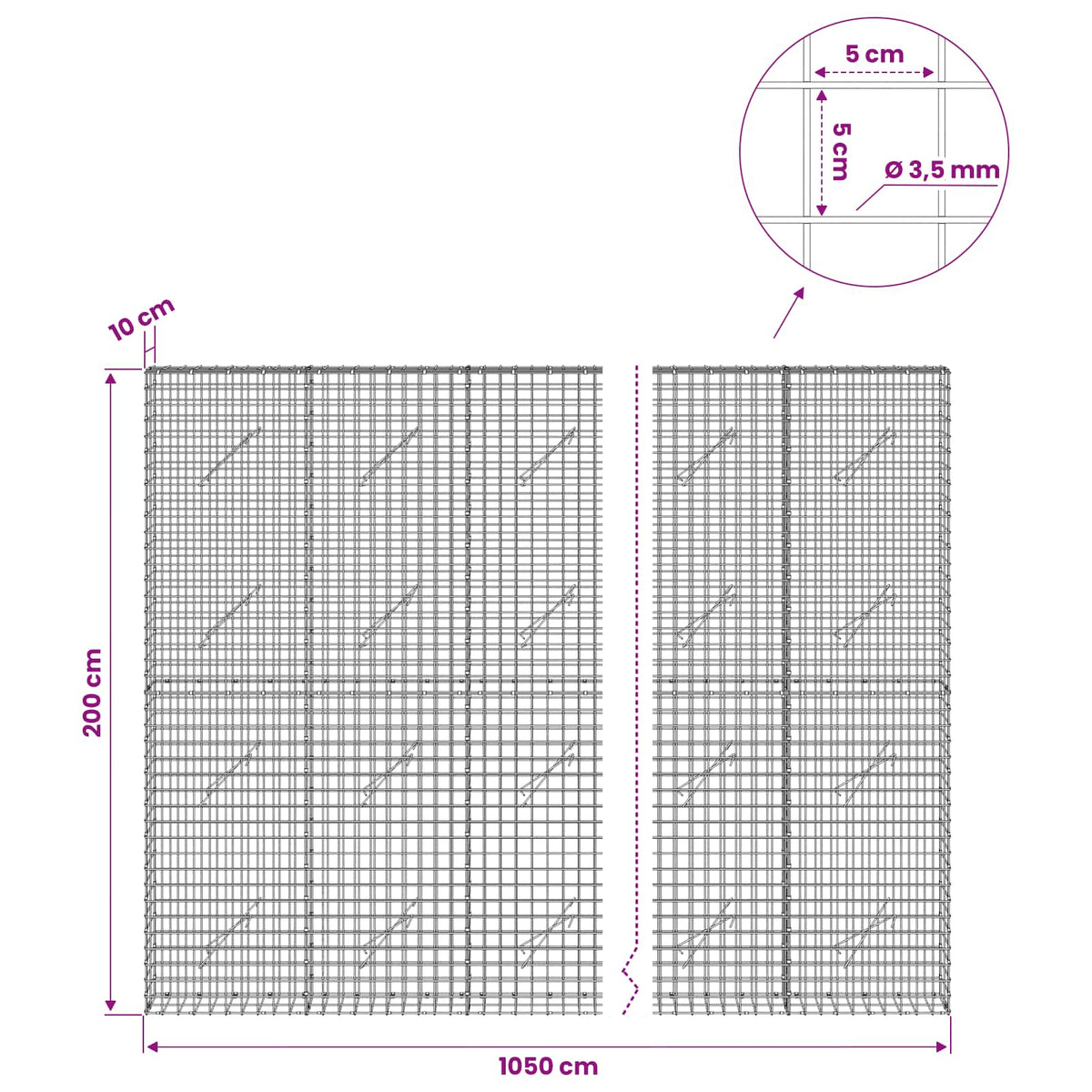 Γκαμπιόν με Σύρμα 3,5 mm και Πλέγμα 5x5 cm 1050x10x200 εκ - Pakobazaar