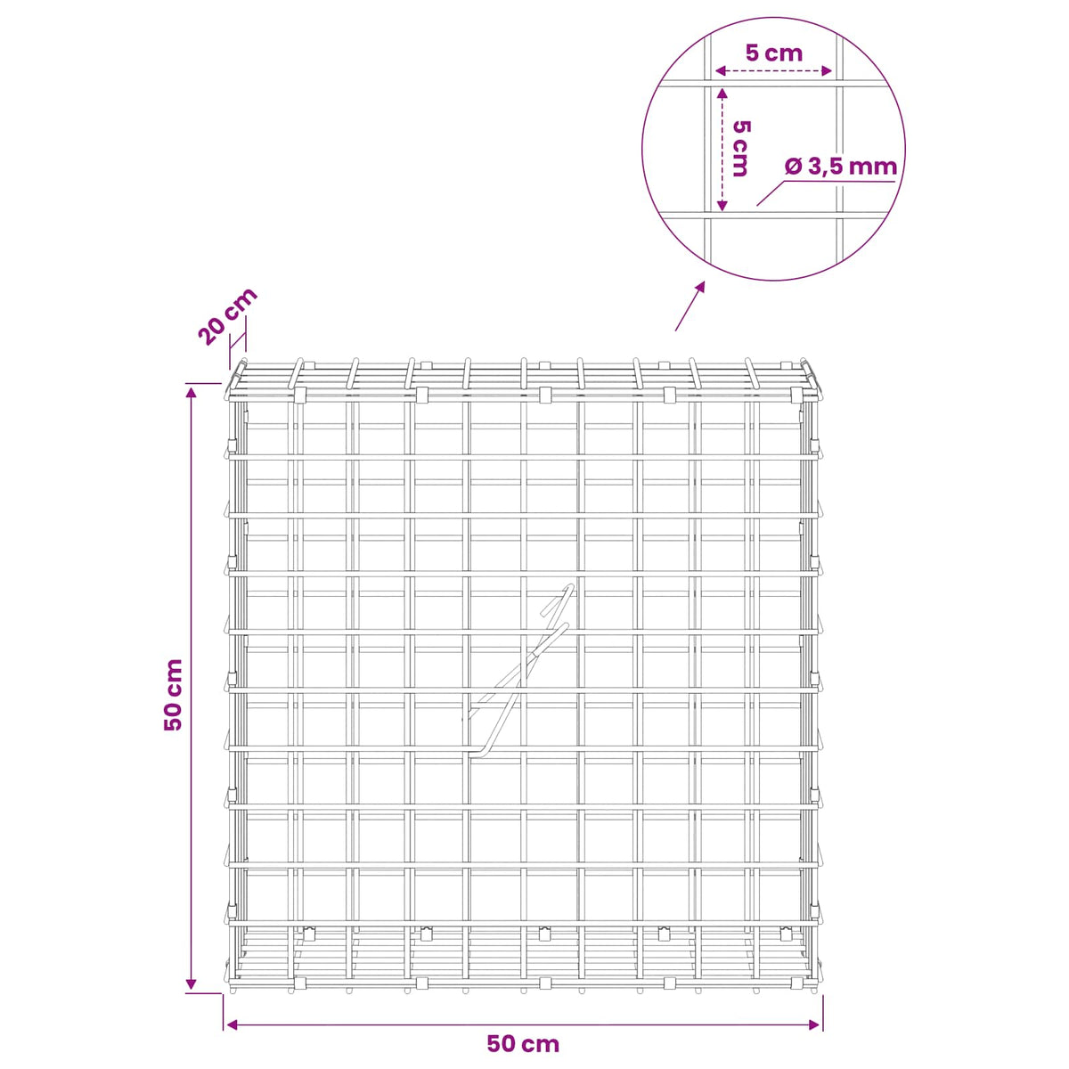 Γκαμπιόν με Σύρμα 3,5 mm και Πλέγμα 5x5 cm 50x20x50 εκ - Pakobazaar