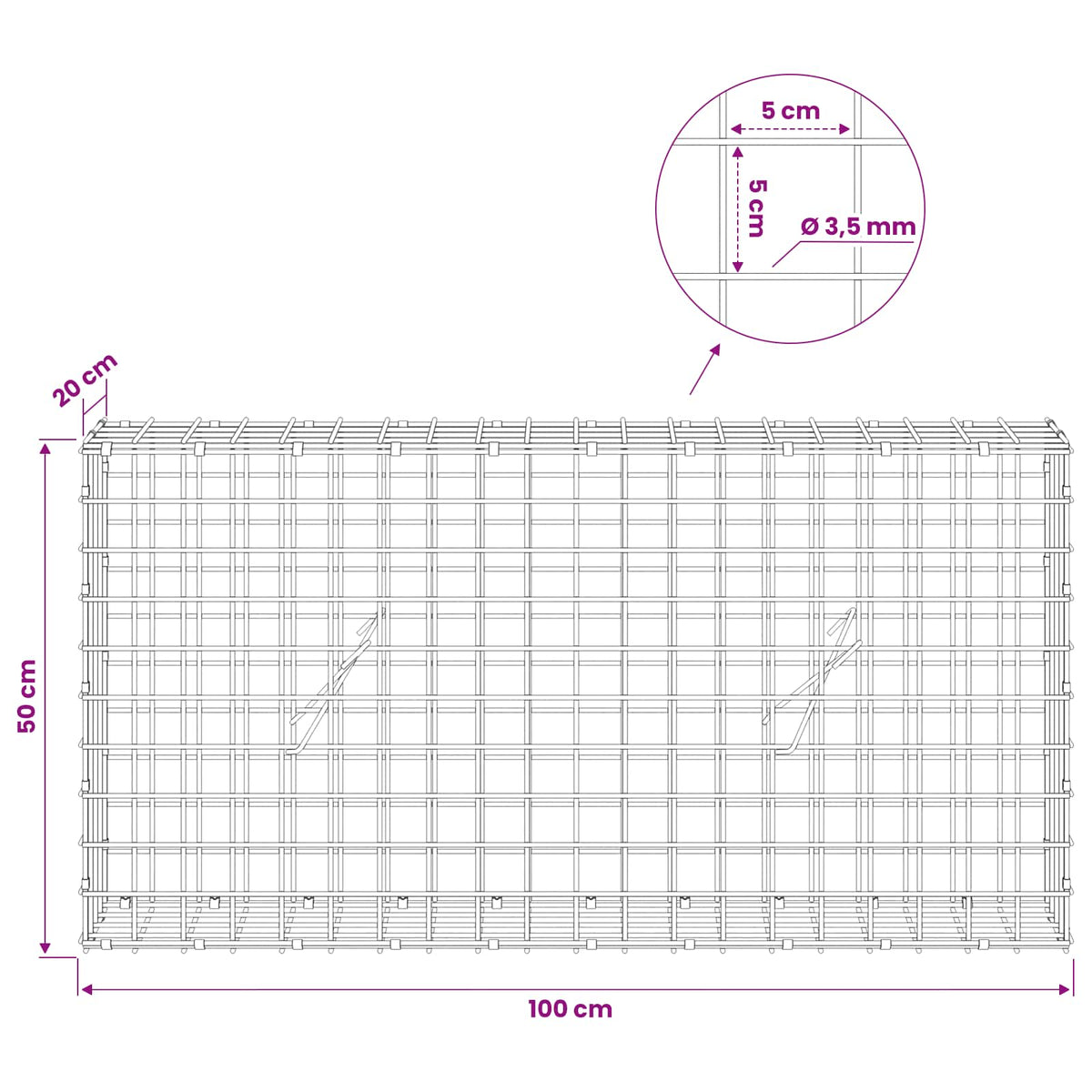 Γκαμπιόν με Σύρμα 3,5 mm και Πλέγμα 5x5 cm 100x20x50 εκ