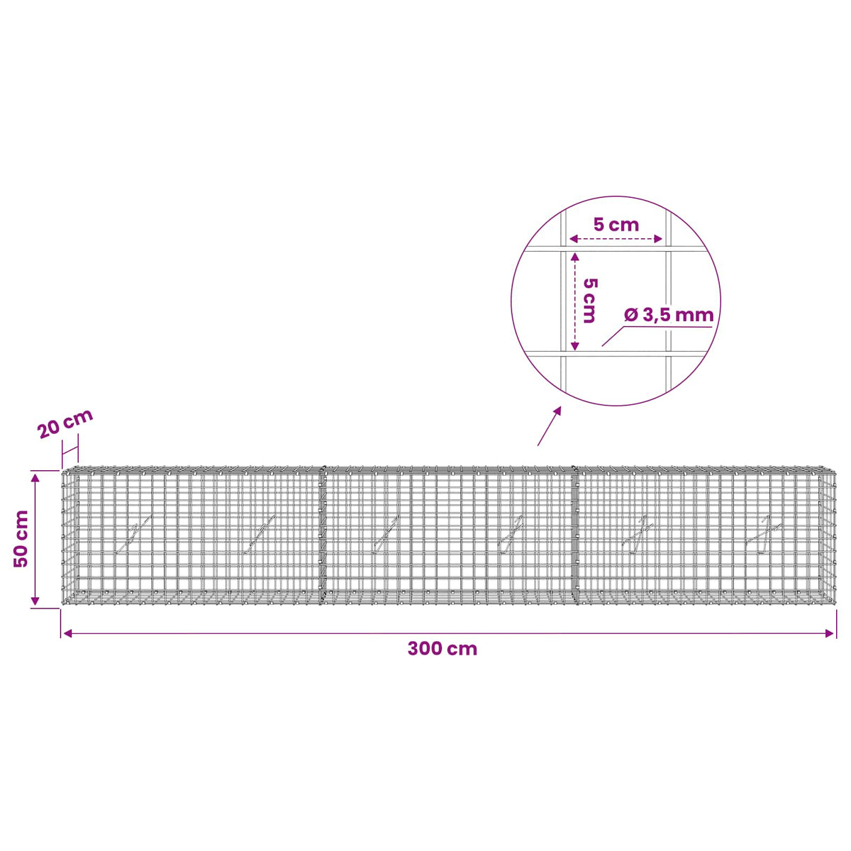 Γκαμπιόν με Σύρμα 3,5 mm και Πλέγμα 5x5 cm 300x20x50 εκ - Pakobazaar