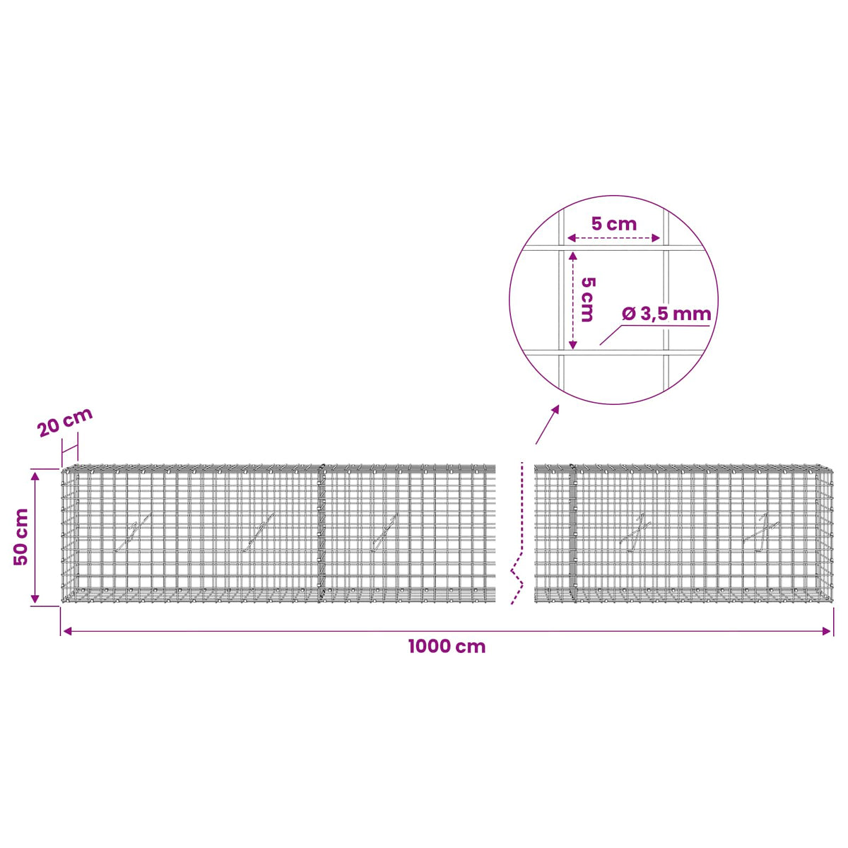 Γκαμπιόν με Σύρμα 3,5 mm και Πλέγμα 5x5 cm 1000x20x50 εκ - Pakobazaar