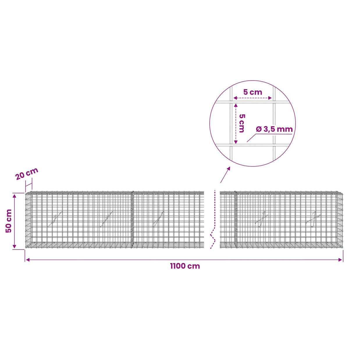 Γκαμπιόν με Σύρμα 3,5 mm και Πλέγμα 5x5 cm 1100x20x50 εκ