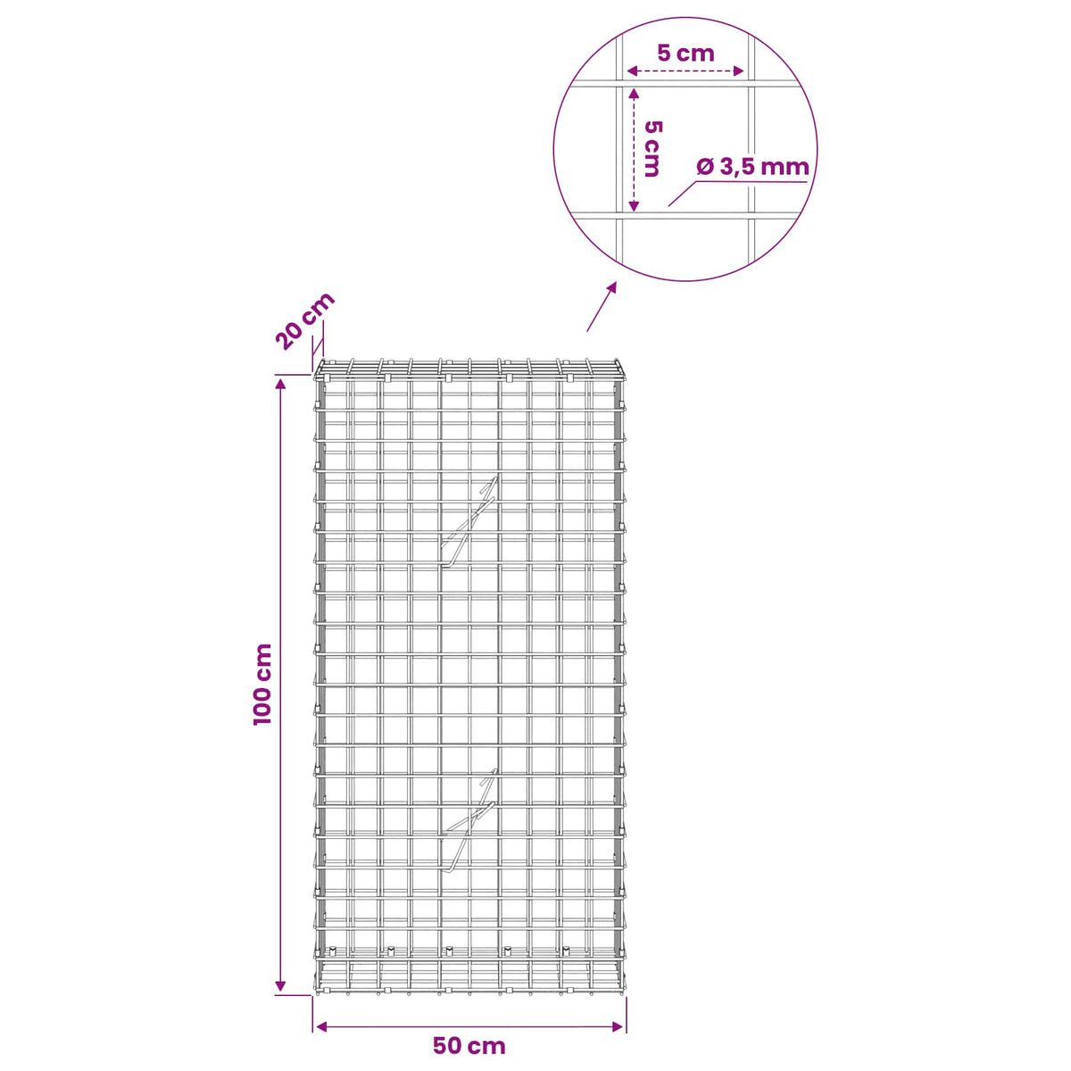 Γκαμπιόν με Σύρμα 3,5 mm και Πλέγμα 5x5 cm 50x20x100 εκ - Pakobazaar