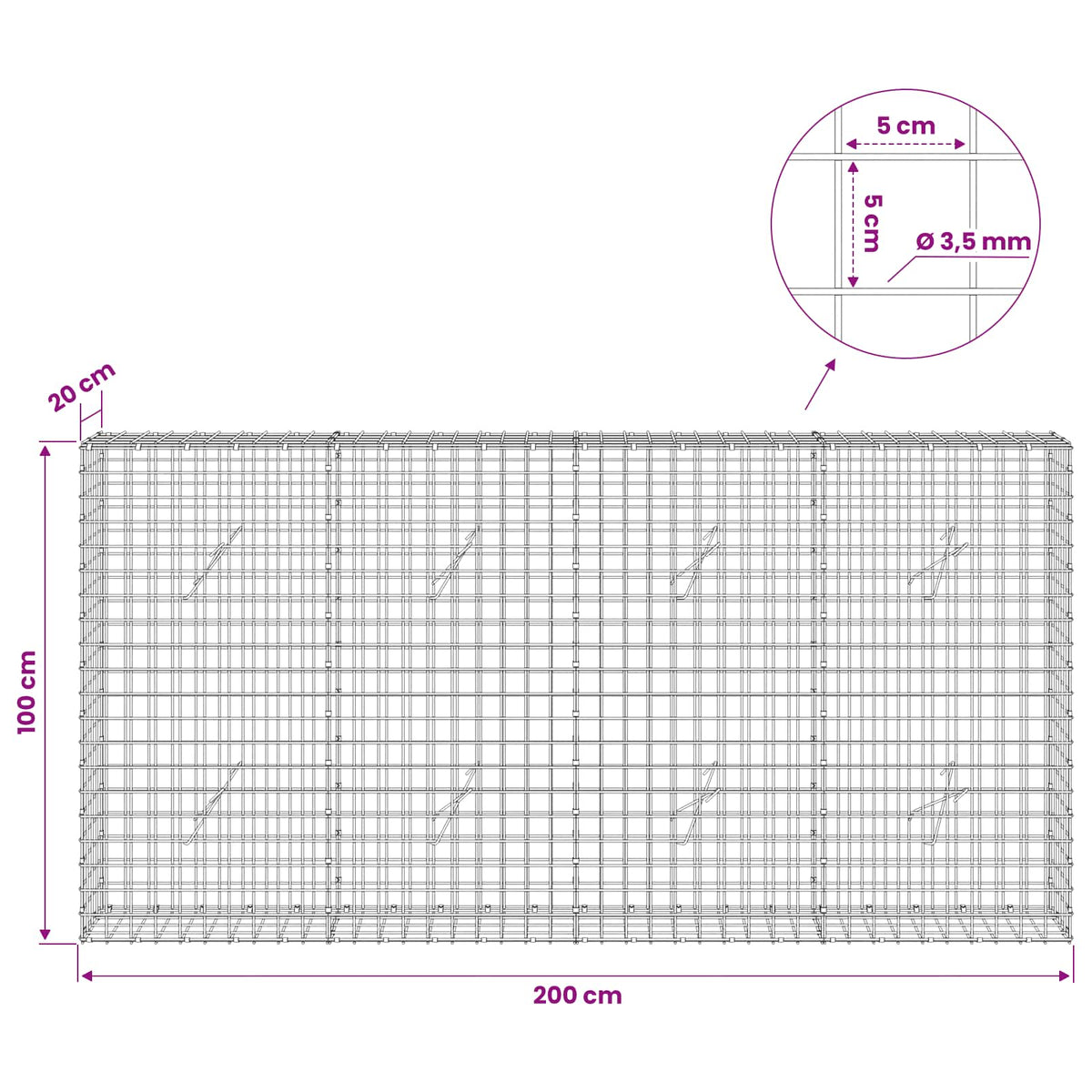 Γκαμπιόν με Σύρμα 3,5 mm και Πλέγμα 5x5 cm 200x20x100 εκ - Pakobazaar