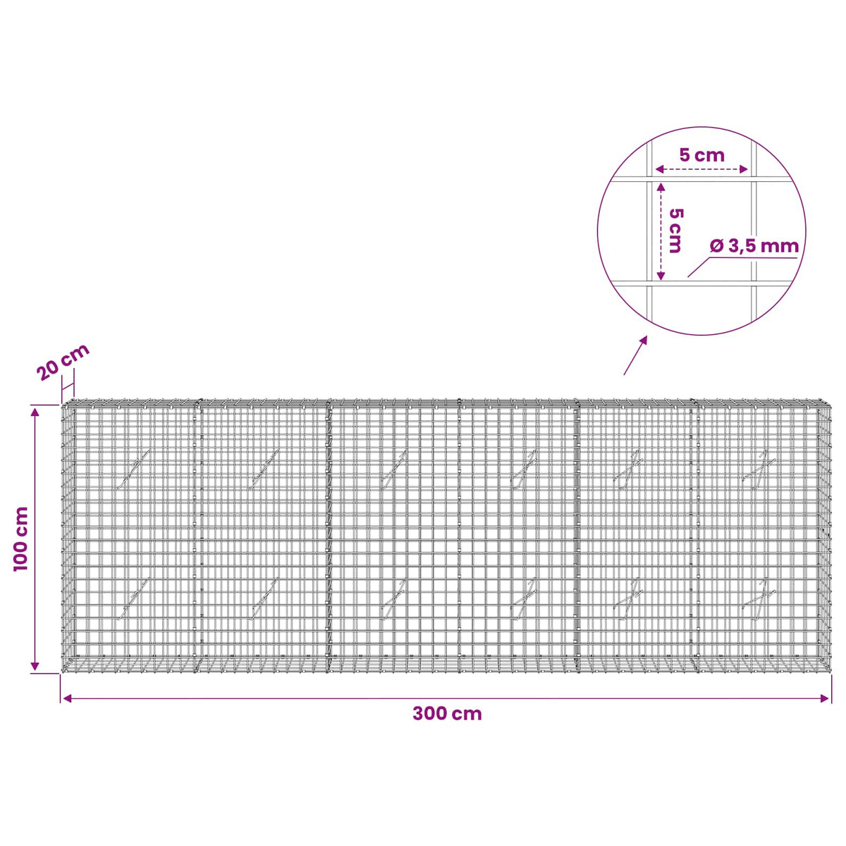 Γκαμπιόν με Σύρμα 3,5 mm και Πλέγμα 5x5 cm 300x20x100 εκ
