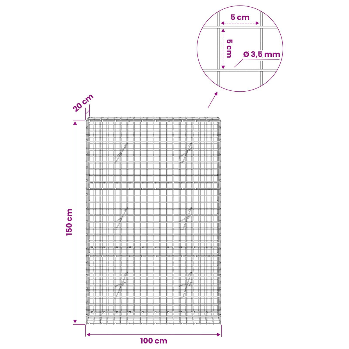 Γκαμπιόν με Σύρμα 3,5 mm και Πλέγμα 5x5 cm 100x20x150 εκ