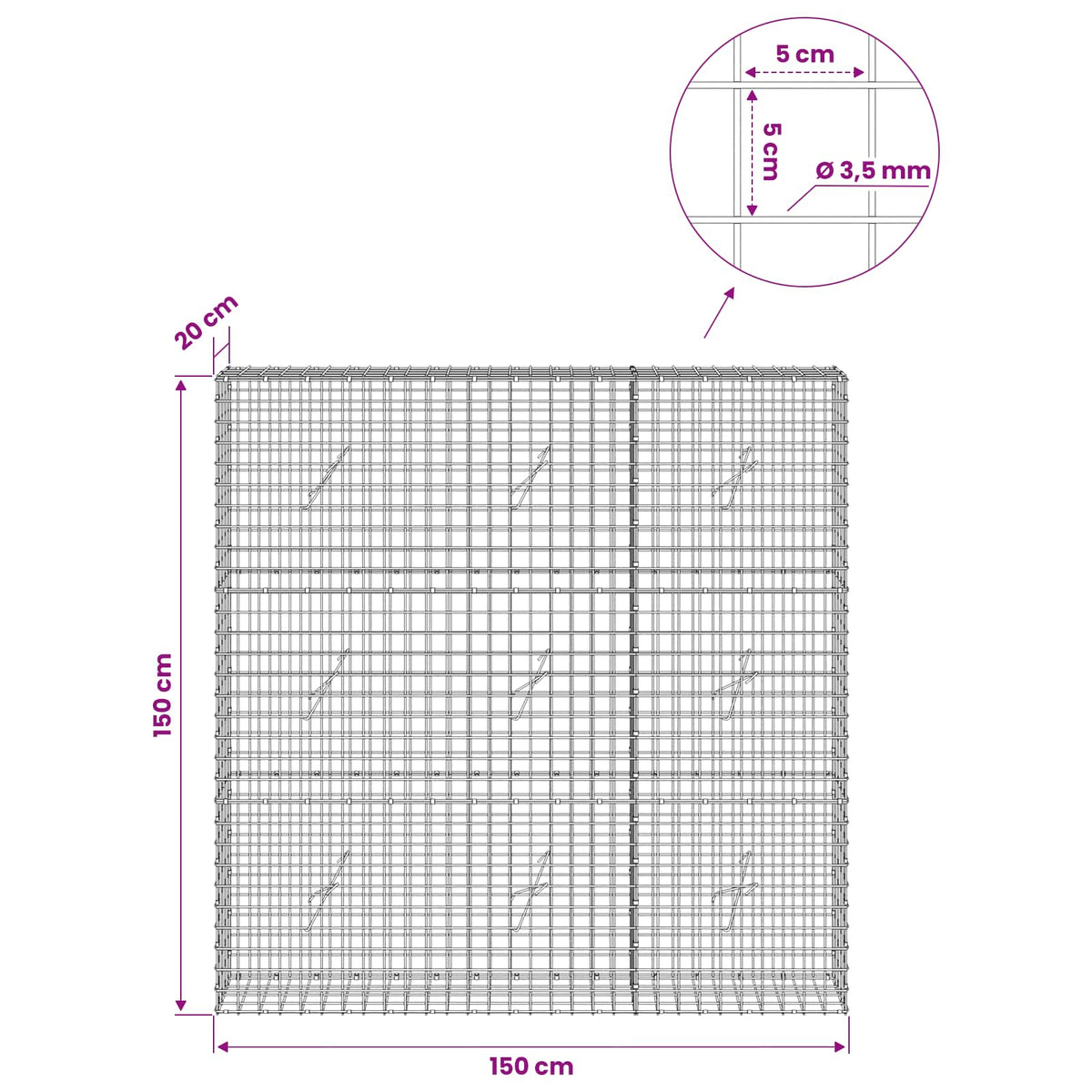 Γκαμπιόν με Σύρμα 3,5 mm και Πλέγμα 5x5 cm 150x20x150 εκ - Pakobazaar