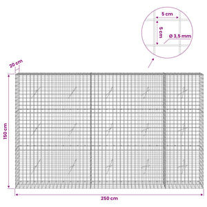 Γκαμπιόν με Σύρμα 3,5 mm και Πλέγμα 5x5 cm 250x20x150 εκ. - Pakobazaar