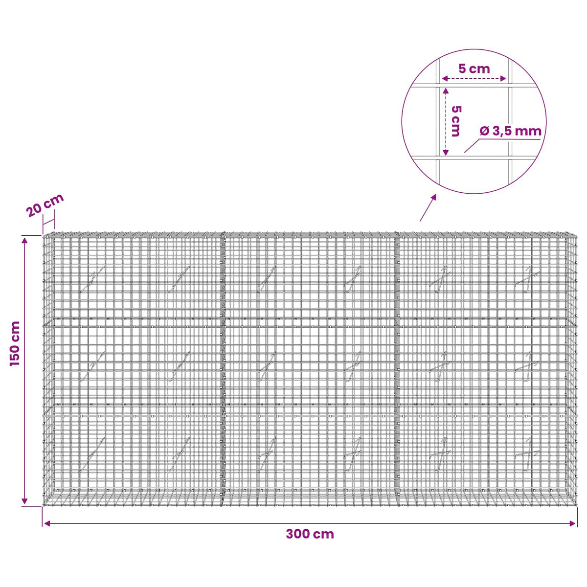 Γκαμπιόν με Σύρμα 3,5 mm και Πλέγμα 5x5 cm 300x20x150 εκ - Pakobazaar