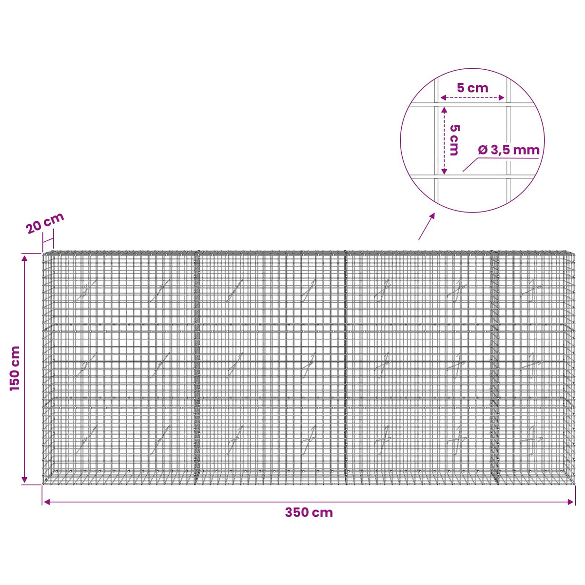 Γκαμπιόν με Σύρμα 3,5 mm και Πλέγμα 5x5 cm 350x20x150 εκ