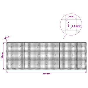 Γκαμπιόν με Σύρμα 3,5 mm και Πλέγμα 5x5 cm 450x20x150 εκ - Pakobazaar