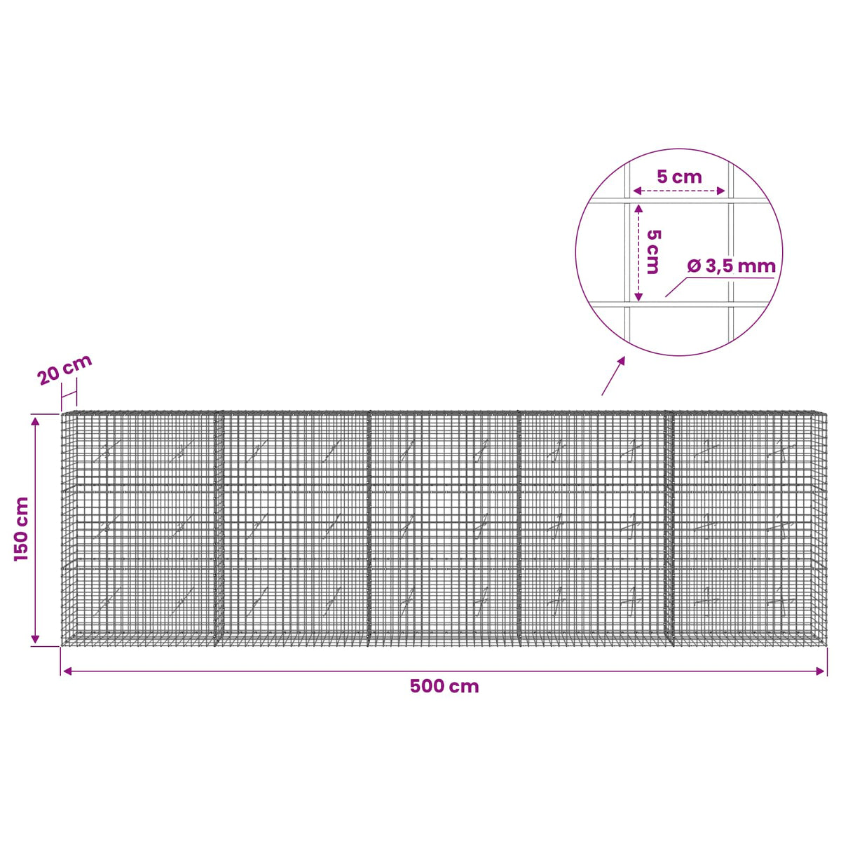 Γκαμπιόν με Σύρμα 3,5 mm και Πλέγμα 5x5 cm 500x20x150 εκ