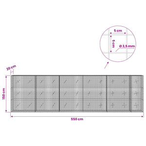 Γκαμπιόν με Σύρμα 3,5 mm και Πλέγμα 5x5 cm 550x20x150 εκ - Pakobazaar