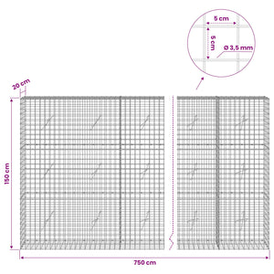 Γκαμπιόν με Σύρμα 3,5 mm και Πλέγμα 5x5 cm 750x20x150 εκ - Pakobazaar