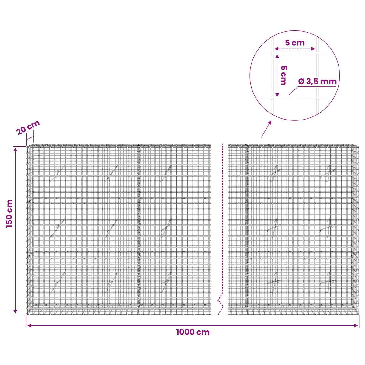 Γκαμπιόν με Σύρμα 3,5 mm και Πλέγμα 5x5 cm 1000x20x150 εκ