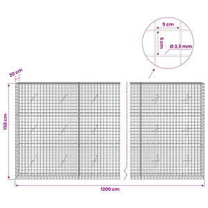 Γκαμπιόν με Σύρμα 3,5 mm και Πλέγμα 5x5 cm 1200x20x150 εκ - Pakobazaar