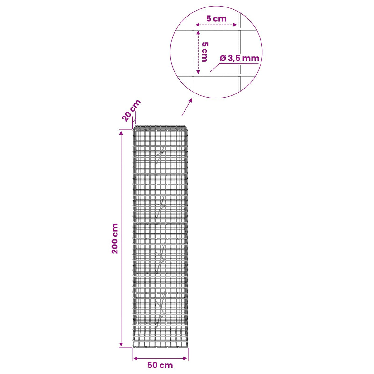 Γκαμπιόν με Σύρμα 3,5 mm και Πλέγμα 5x5 cm 50x20x200 εκ - Pakobazaar
