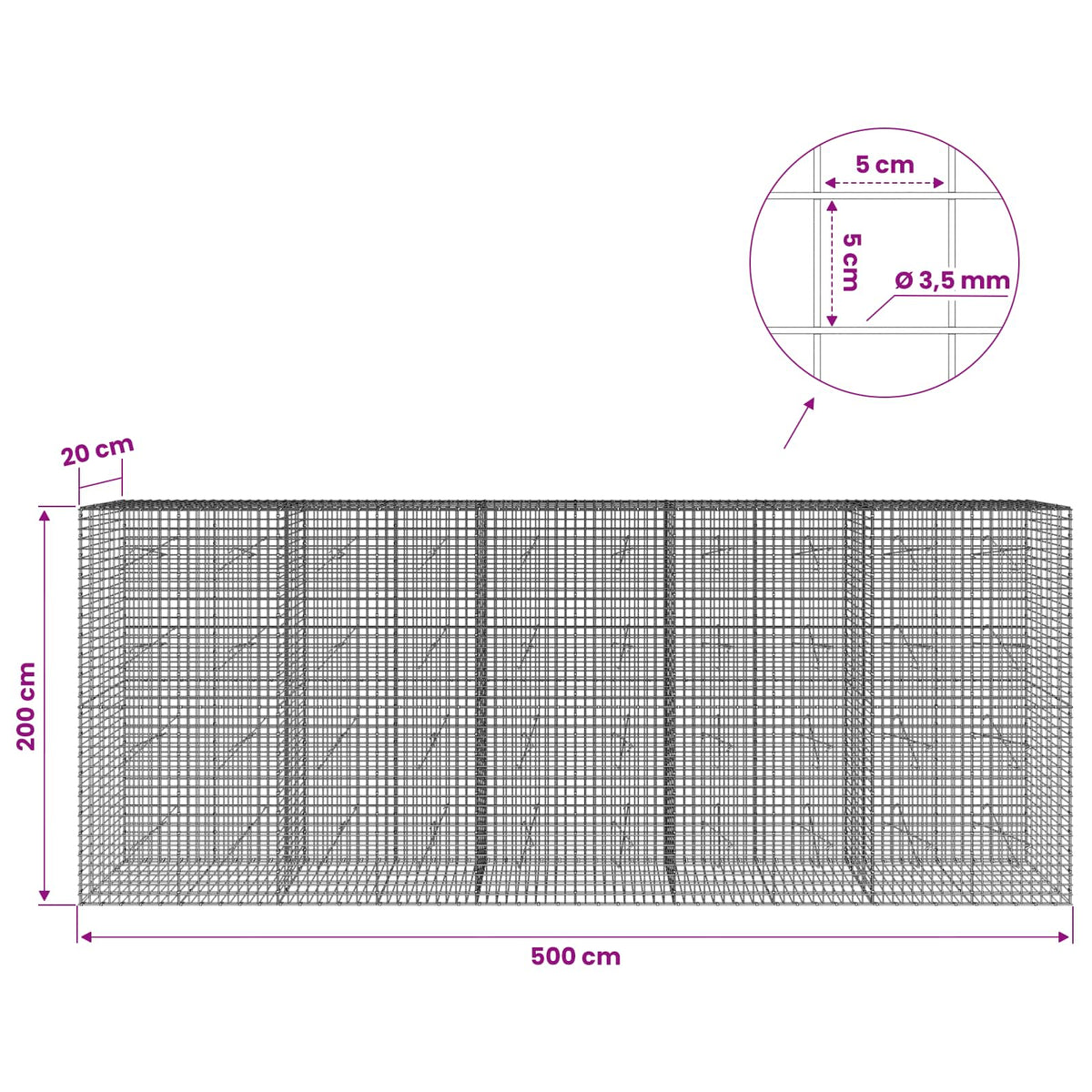Γκαμπιόν με Σύρμα 3,5 mm και Πλέγμα 5x5 cm 500x20x200 εκ