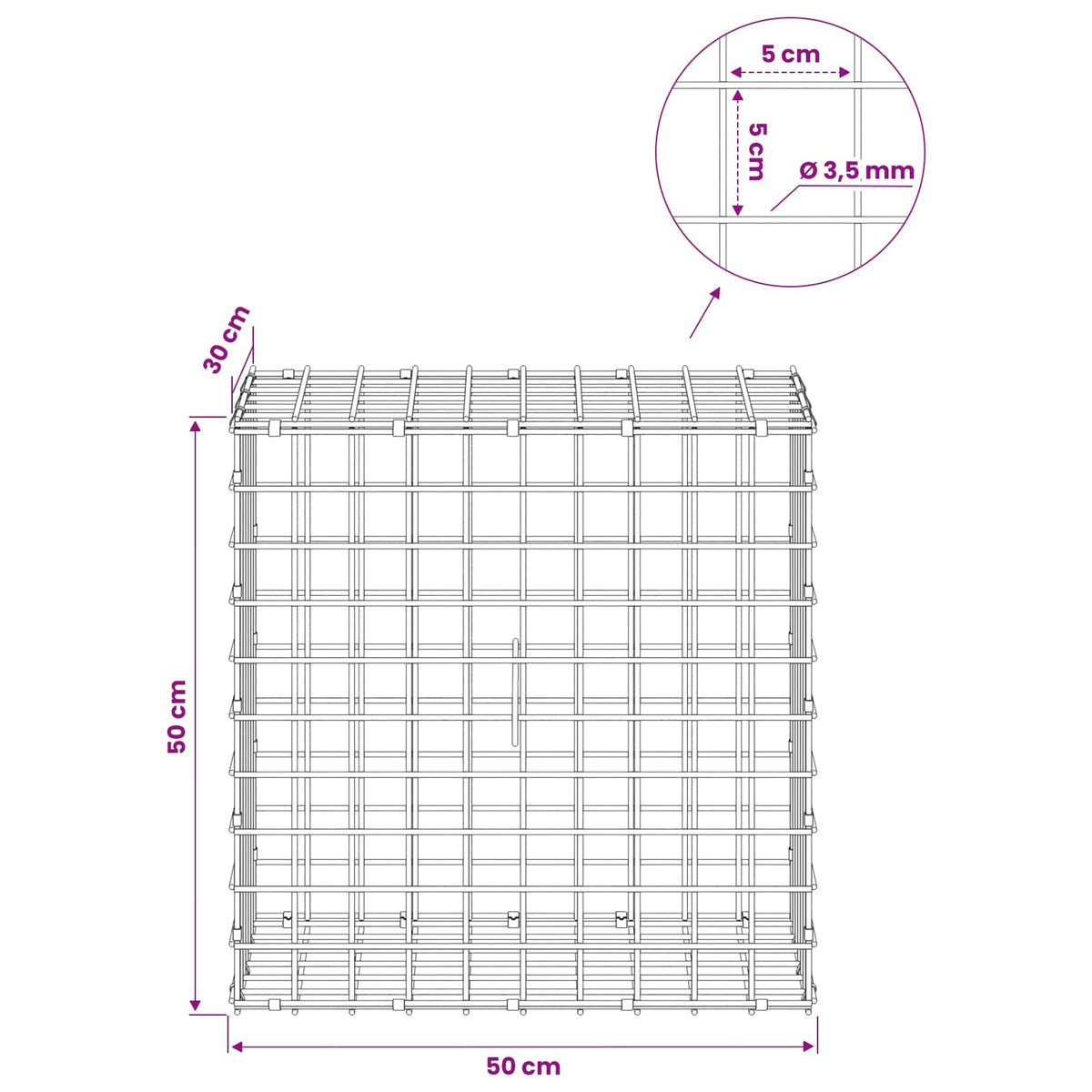 Γκαμπιόν με Σύρμα 3,5 mm και Πλέγμα 5x5 cm 50x30x50 εκ.