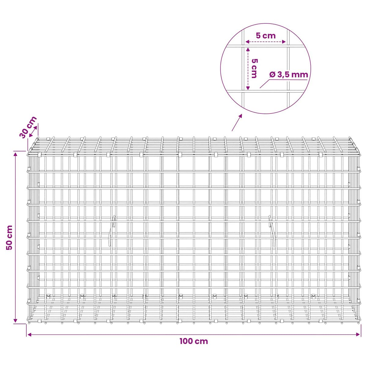 Γκαμπιόν με Σύρμα 3,5 mm και Πλέγμα 5x5 cm 100x30x50 εκ