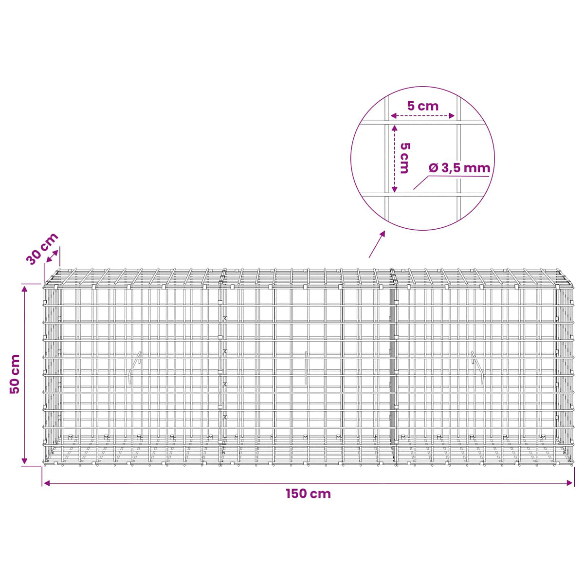 Γκαμπιόν με Σύρμα 3,5 mm και Πλέγμα 5x5 cm 150x30x50 εκ - Pakobazaar